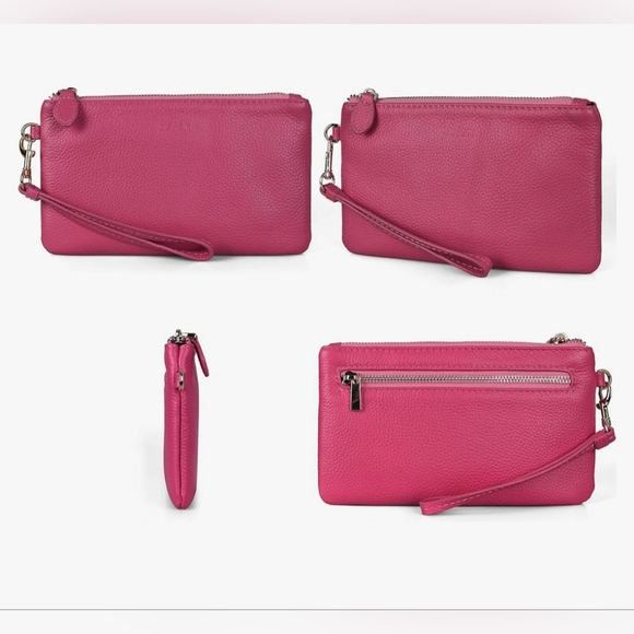Hot Pink Pebbled Leather Wristlet - Picture 2 of 13